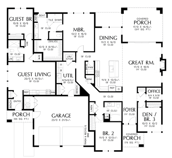 House Design - Prairie Floor Plan - Main Floor Plan #48-1099