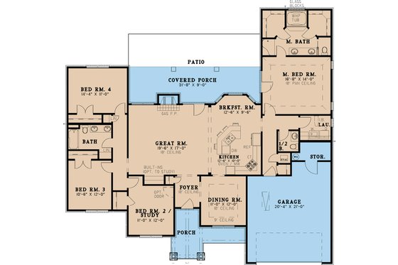 Floor Plan - Main Floor for Craftsman House Plan #923-24 - 4 bed, 2.5 bath
