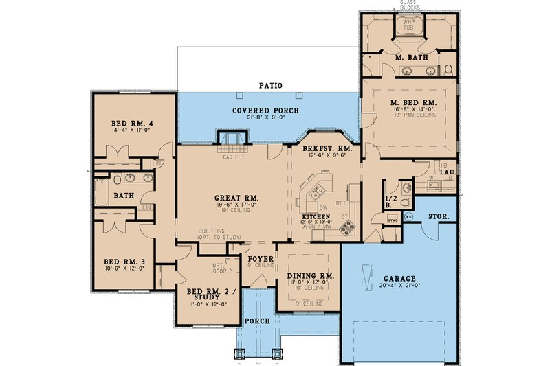 Architectural House Design - Floor Plan - Main Floor for Craftsman House Plan #923-24 - 4 bed, 2.5 bath