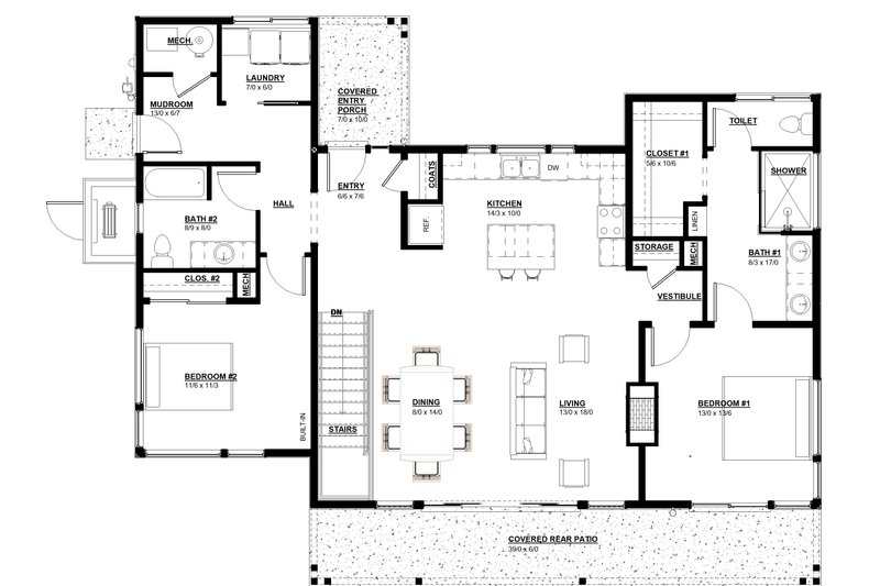 House Design - Floor Plan - Main Floor for Modern House Plan #895-159 - 2 bed, 2 bath