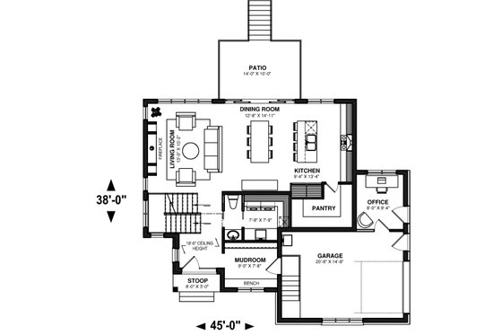 Floor Plan - Main Floor for Farmhouse House Plan #23-2734 - 3 bed, 2.5 bath