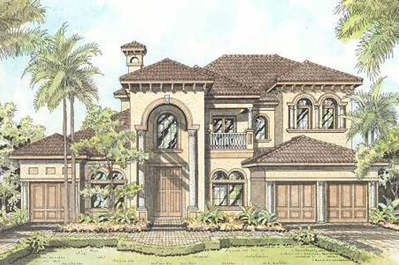 Exterior - Front Elevation for Mediterranean House Plan #420-155 - 4 bed, 5.5 bath