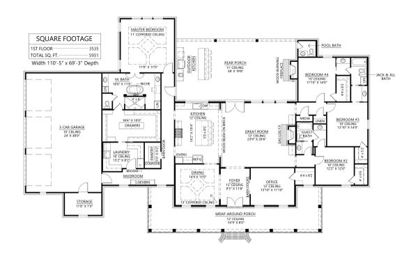 Southern Floor Plan - Main Floor Plan #1074-38