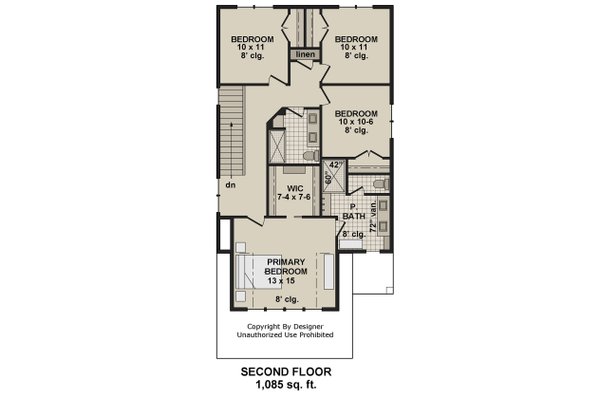 House Design - Floor Plan - Upper Floor for Farmhouse House Plan #51-1518 - 4 bed, 2.5 bath