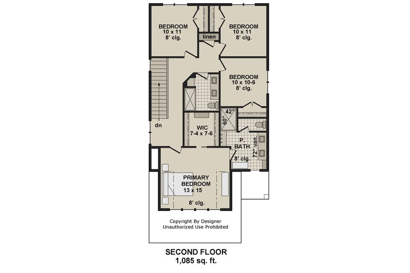 House Design - Floor Plan - Upper Floor for Farmhouse House Plan #51-1518 - 4 bed, 2.5 bath