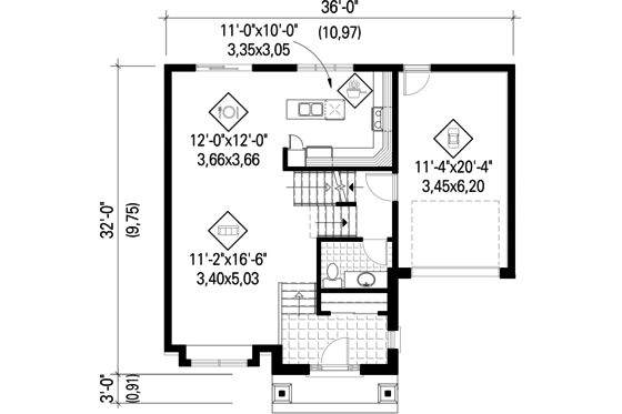 Floor Plan - Main Floor for Country House Plan #25-4299 - 3 bed, 1 bath