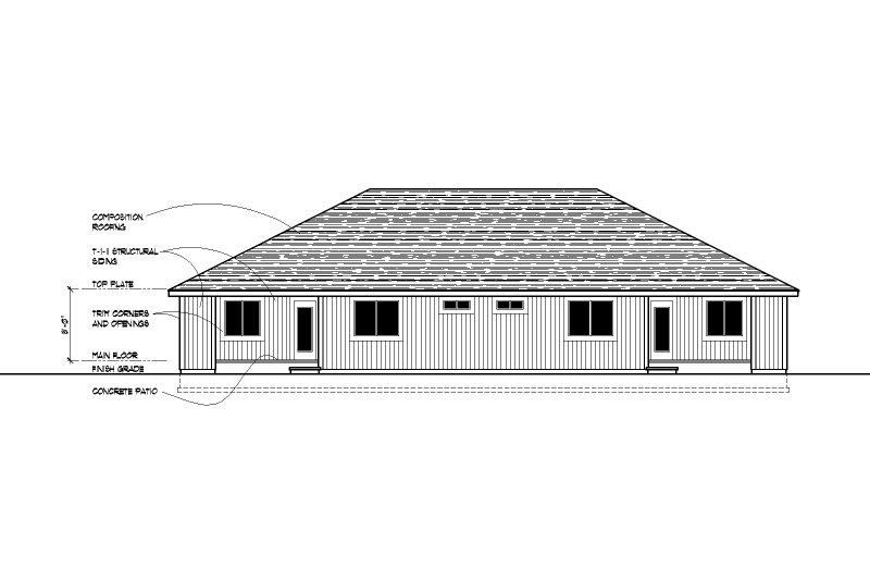 House Blueprint - Exterior - Rear Elevation for Craftsman House Plan #112-254 - 2 bed, 2 bath