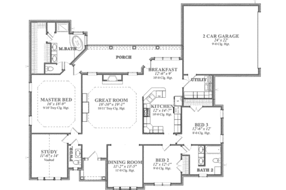 Floor Plan - Main Floor for European House Plan #63-119 - 4 bed, 2.5 bath