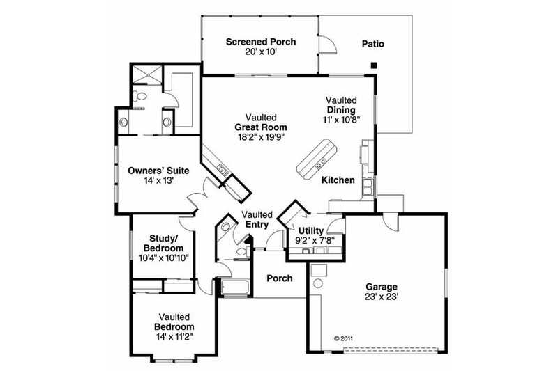 Home Plan - Floor Plan - Main Floor for Mediterranean House Plan #124-253 - 3 bed, 2 bath