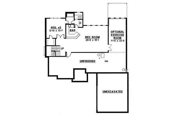 Floor Plan - Lower Floor for Ranch House Plan #67-775 - 3 bed, 3 bath