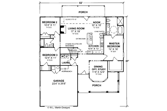 Floor Plan - Main Floor for Traditional House Plan #20-382 - 3 bed, 2 bath