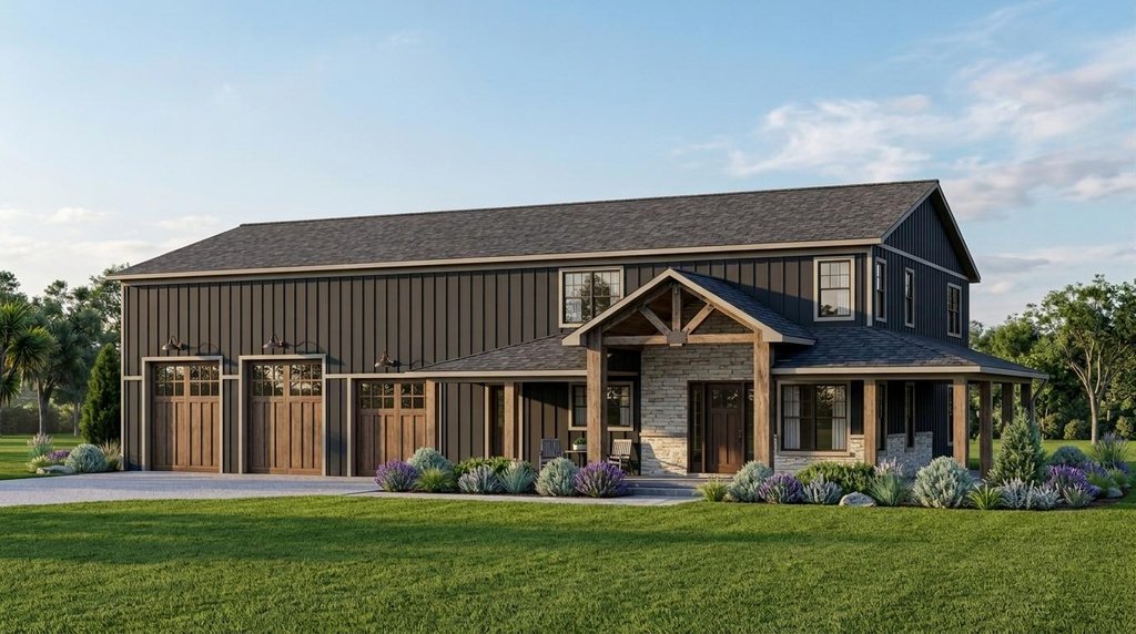 Exterior - Front Elevation 2 for Barndominium House Plan #1064-221 - 4 bed, 4.5 bath
