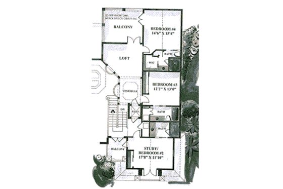 Floor Plan - Upper Floor for Mediterranean House Plan #27-232 - 4 bed, 6 bath