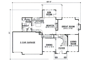 Floor Plan - Main Floor for European House Plan #67-615 - 4 bed, 3.5 bath