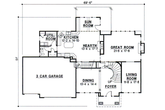 Floor Plan - Main Floor for European House Plan #67-615 - 4 bed, 3.5 bath