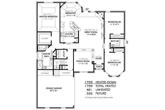 Floor Plan - Main Floor for European House Plan #424-204 - 3 bed, 2 bath