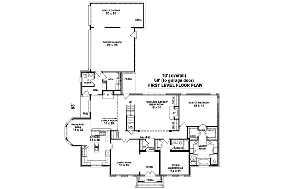Floor Plan - Main Floor for Colonial House Plan #81-1264 - 3 bed, 4 bath