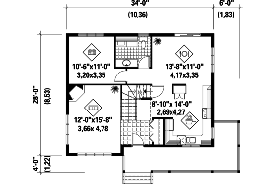 Floor Plan - Main Floor for Country House Plan #25-4412 - 3 bed, 1 bath