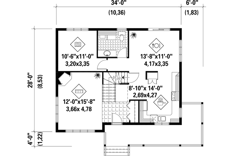 House Design - Floor Plan - Main Floor for Country House Plan #25-4412 - 3 bed, 1 bath