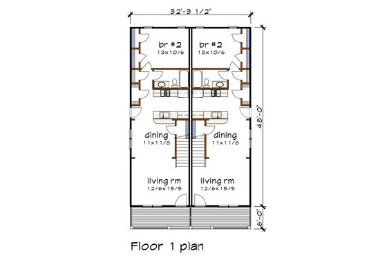 Floor Plan - Main Floor for Farmhouse House Plan #79-241 - 2 bed, 2 bath