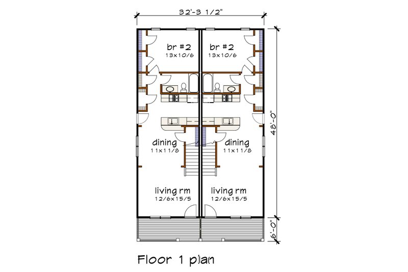 Home Plan - Floor Plan - Main Floor for Farmhouse House Plan #79-241 - 2 bed, 2 bath