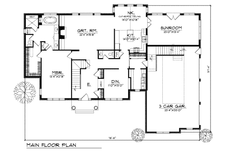 Home Plan - Floor Plan - Main Floor for Traditional House Plan #70-516 - 4 bed, 3.5 bath