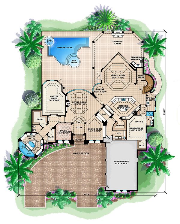 Mediterranean Floor Plan - Main Floor Plan #27-391
