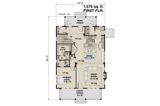 Floor Plan - Main Floor for Farmhouse House Plan #51-1265 - 3 bed, 3.5 bath