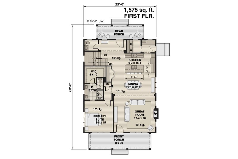 Dream House Plan - Floor Plan - Main Floor for Farmhouse House Plan #51-1265 - 3 bed, 3.5 bath