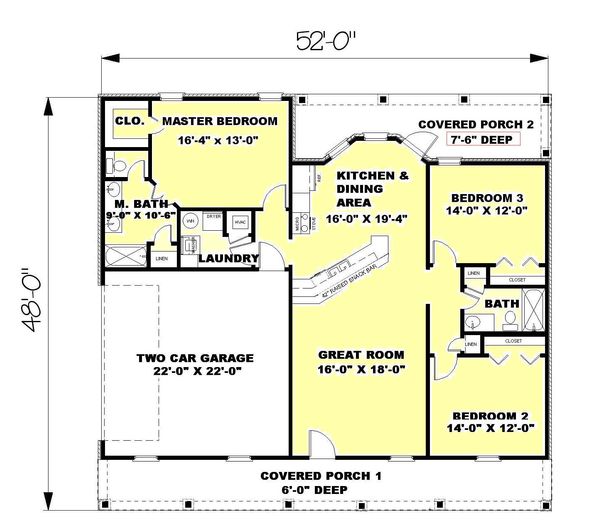 Ranch Style House Plan 3 Beds 2 Baths 1500 Sq Ft Plan 44 134