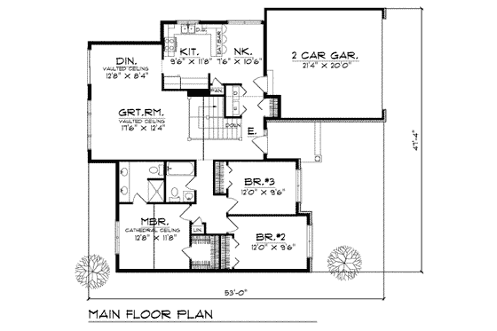 Floor Plan - Main Floor for Traditional House Plan #70-130 - 3 bed, 2 bath