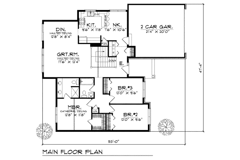 Home Plan - Floor Plan - Main Floor for Traditional House Plan #70-130 - 3 bed, 2 bath