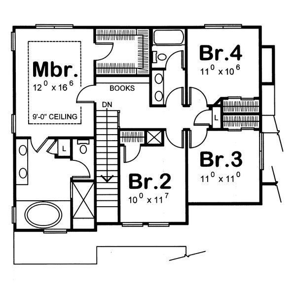 Floor Plan - Upper Floor for Cottage House Plan #20-2033 - 4 bed, 2.5 bath