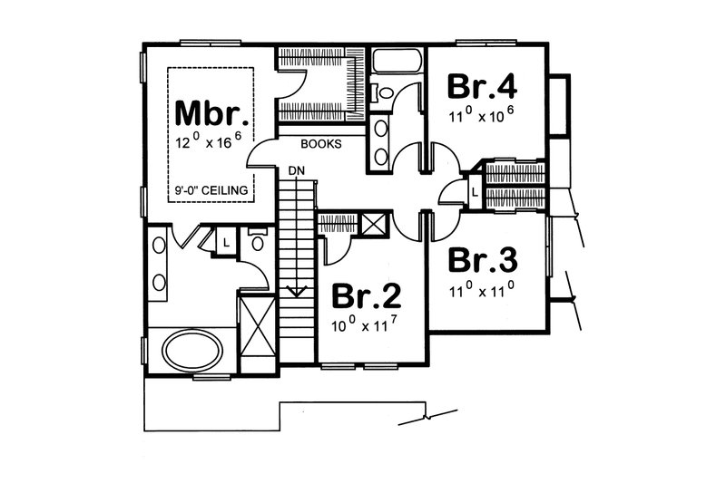 House Plan Design - Floor Plan - Upper Floor for Cottage House Plan #20-2033 - 4 bed, 2.5 bath