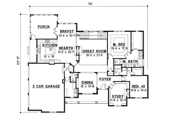 Floor Plan - Main Floor for Traditional House Plan #67-389 - 4 bed, 4.5 bath