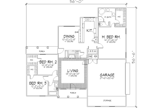 Floor Plan - Main Floor for European House Plan #320-390 - 3 bed, 2 bath