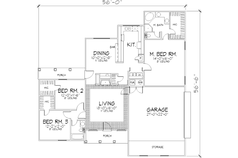 Home Plan - Floor Plan - Main Floor for European House Plan #320-390 - 3 bed, 2 bath