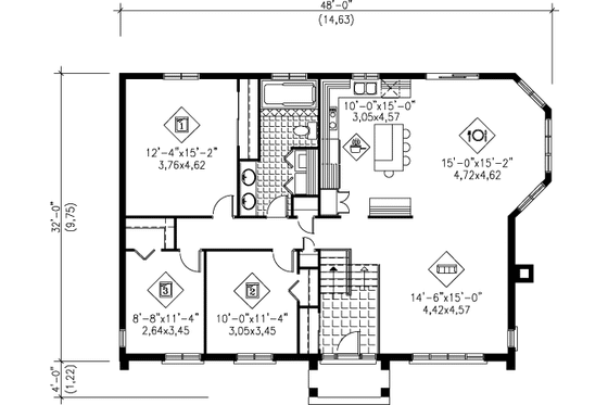 Floor Plan - Main Floor for European House Plan #25-4239 - 3 bed, 1 bath