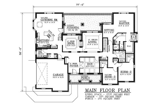 Floor Plan - Main Floor for Ranch House Plan #112-135 - 3 bed, 2.5 bath