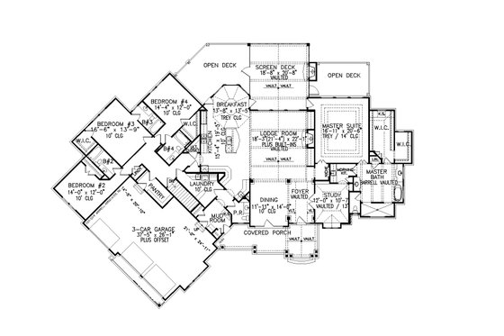 Floor Plan - Main Floor for Craftsman House Plan #54-386 - 4 bed, 4.5 bath