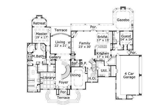 Floor Plan - Main Floor for European House Plan #411-408 - 6 bed, 6.5 bath