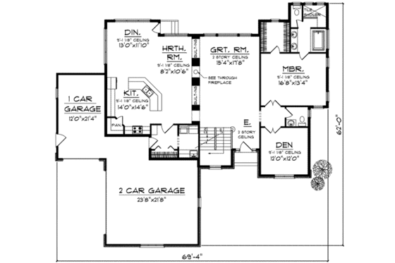 Floor Plan - Main Floor for Craftsman House Plan #70-633 - 4 bed, 3.5 bath