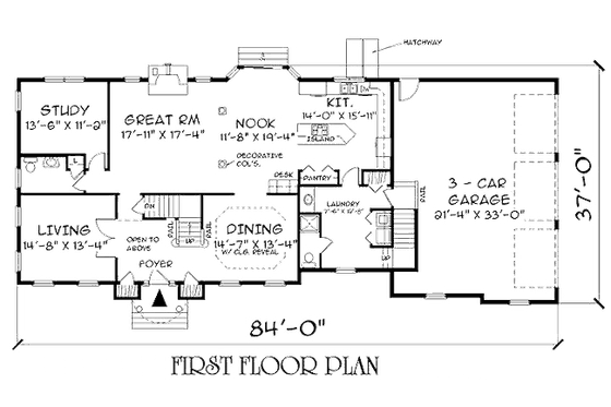Floor Plan - Main Floor for Colonial House Plan #75-108 - 4 bed, 3.5 bath