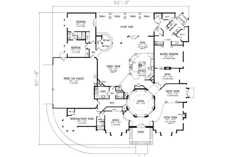 House Plan Design - Floor Plan - Main Floor for Mediterranean House Plan #1-928 - 4 bed, 3.5 bath