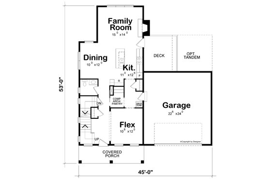 Floor Plan - Main Floor for Craftsman House Plan #20-2189 - 3 bed, 3 bath