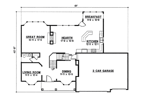 Floor Plan - Main Floor for Traditional House Plan #67-820 - 4 bed, 3 bath
