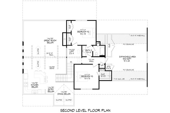 Floor Plan - Upper Floor for Prairie House Plan #932-1174 - 3 bed, 2.5 bath