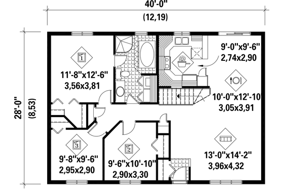 Floor Plan - Main Floor for Ranch House Plan #25-4422 - 3 bed, 1 bath