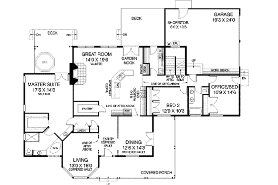 Floor Plan - Main Floor for Traditional House Plan #60-244 - 3 bed, 2 bath