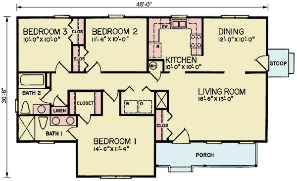 House Blueprint - Ranch Floor Plan - Main Floor Plan #54-664